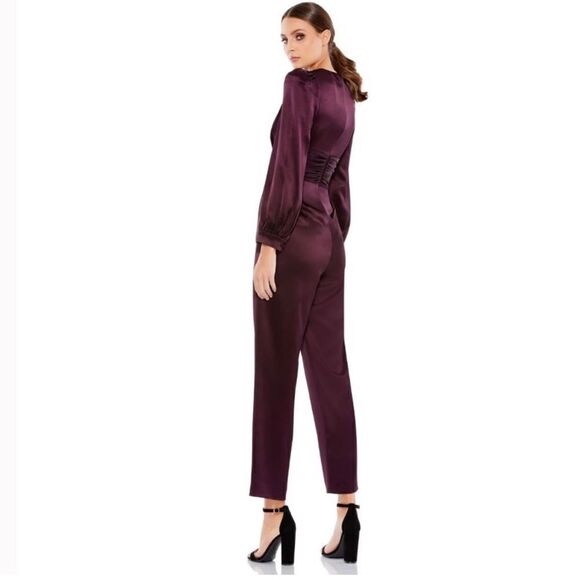 Mac Duggal 2647 Womens Plum Front Twist Puff Sleeve Jumpsuit Pants - Picture 4 of 12